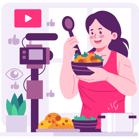 Créateur de contenu créant un vlog de cuisine  Illustration