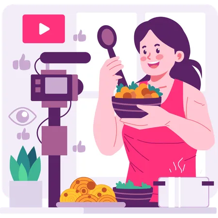 Créateur de contenu créant un vlog de cuisine  Illustration