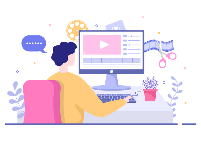 Créateur de contenu effectuant du montage vidéo  Illustration