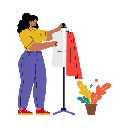 Créateur de mode confectionnant une robe  Illustration