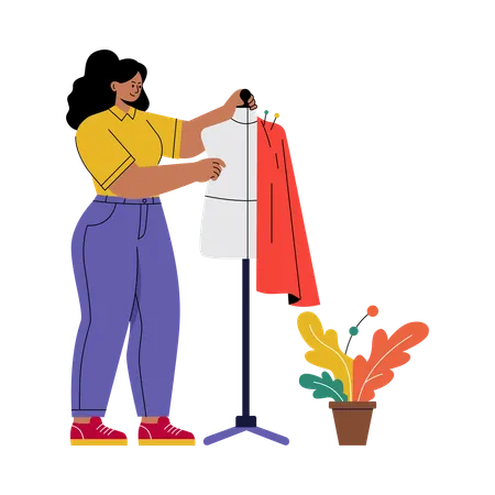 Créateur de mode confectionnant une robe  Illustration