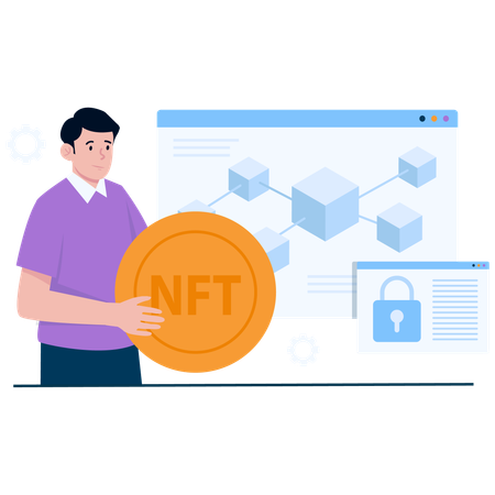 Créateur de NFT masculin et Blockchain  Illustration