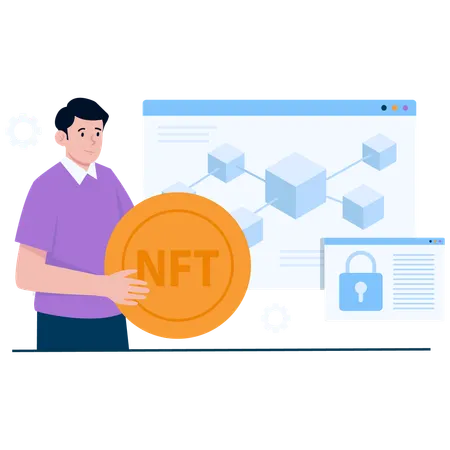 Créateur de NFT masculin et Blockchain  Illustration