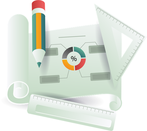 Creating analytical pie chart image on paper  Illustration