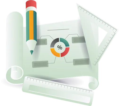 Creating analytical pie chart image on paper  Illustration