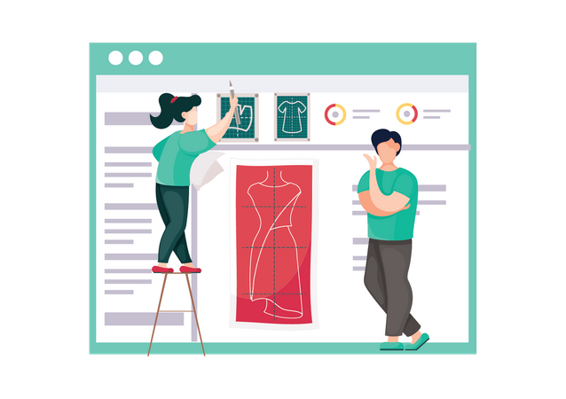 Équipe de création de mode travaillant en ligne  Illustration