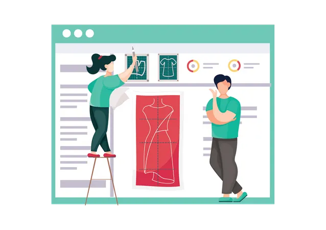 Équipe de création de mode travaillant en ligne  Illustration