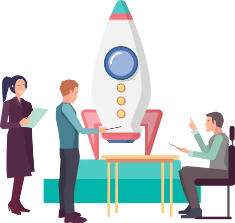 People Prepare Rocket For Launch Colleagues Launching Project Startup Creation Of New Creative Idea Startup With Rocket Launch Businesspeople Work With Development Of Successful Strategy Illustration