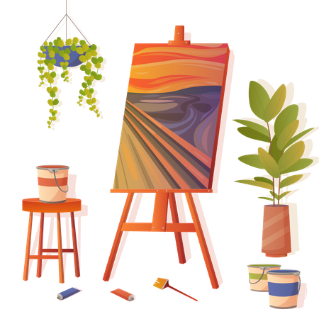 Creative abstract picture on easel  Illustration