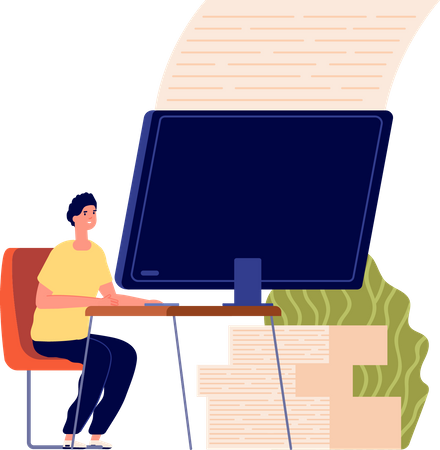 Creative blogger writing blog online Illustration