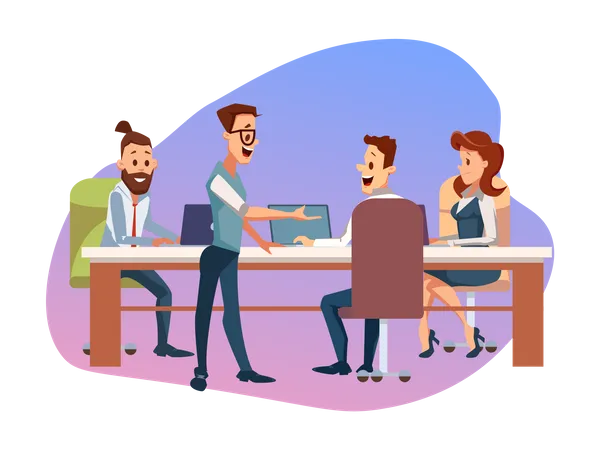 Creative Business Team Meeting ot Office Workplace Illustration