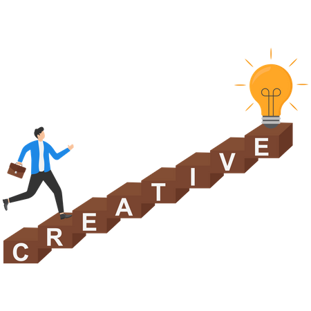 Creative idea ladder with businessmen climbing on it  Illustration