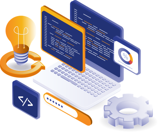 Creative idea programming language to create web applications  Illustration