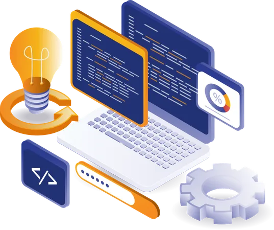 Creative idea programming language to create web applications  Illustration