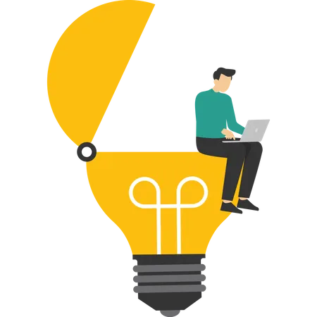 Entrepreneur Solution Creative Idea To Solve Work Problem Success Discover New Innovation Bright Light Bulb Idea Vector Illustration Design Concept In Postcard Template Illustration