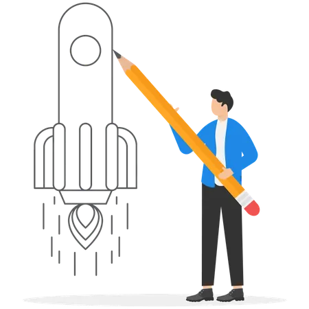 Creative Innovation Launch Symbol As Rocket Startup Vision Vector Illustration Illustration