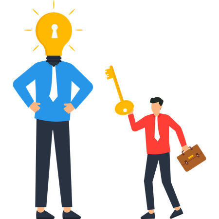 Creative  Lightbulb Head with Key and Briefcase Idea and Solution  Illustration