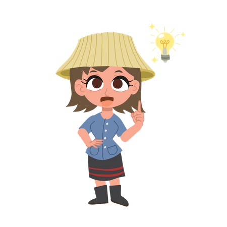 Creative thai farm girl with innovative light bulb  Illustration