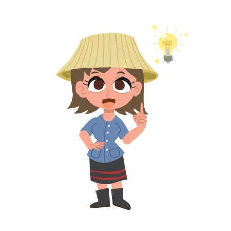 Creative thai farm girl with innovative light bulb  Illustration