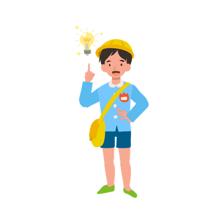 Creative thinking school uniform kindergarten boy light bulb moment idea generation  Illustration