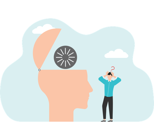 Creative thought process or imagination wisdom or intuition using the intellect to generate innovative ideas business strategies and problem solving Loading icon spinning in big human head Illustration