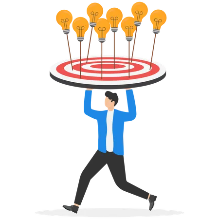 Or Ideas For Business Success New Ideas Gathering For Achieving A Goal Or Purpose Businessmen Holded Archery Target Overhead To Received Many Arrows With Light Bulb End Illustration