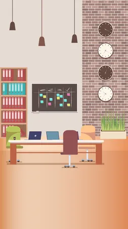 Creative Workplace with Office Furniture Illustration