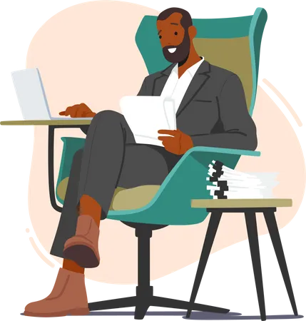 Creative writer sitting on armchair  Illustration