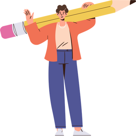 Creative young man holding pencil  Illustration