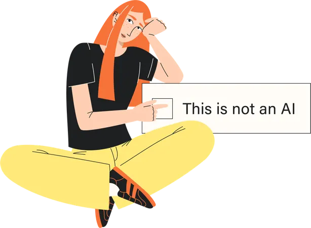 Creative Young Woman Pressing Anti Artificial Intelligence  Illustration