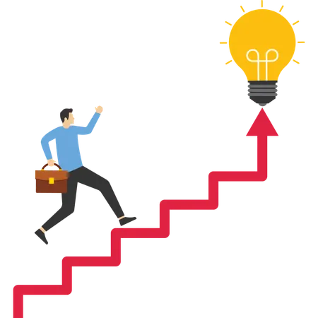 Creativity For Business Idea Businessman Start Walking On Electricity Line As Stairway To Big Idea Lightbulb Illustration