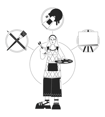 Creator Archetype Bw Concept Vector Spot Illustration Artist Woman With Color Palette 2 D Cartoon Flat Line Monochromatic Character For Web UI Design Psychology Editable Isolated Outline Hero Image Illustration