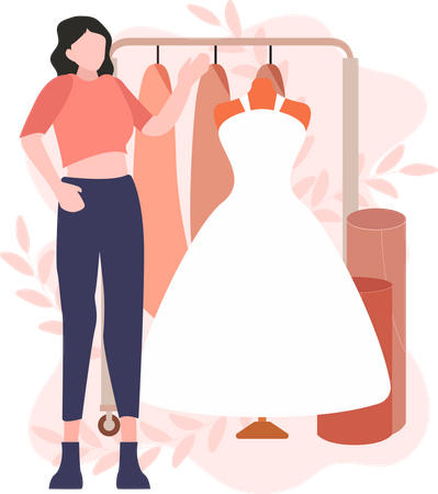 Créateur de mode dames avec robe de mariée  Illustration