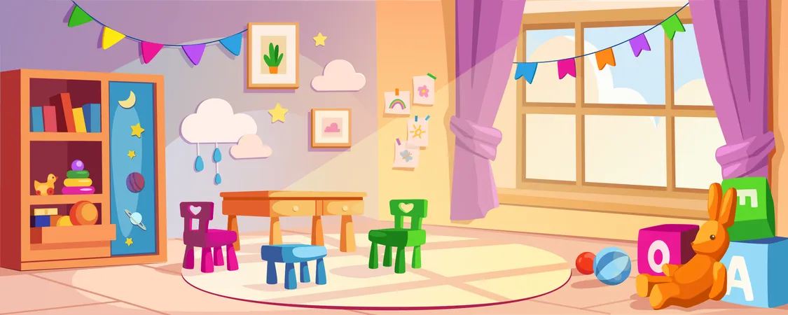 Sala de creche com mesa  Ilustração