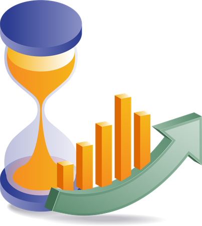 Crecimiento empresarial con reloj de arena  Ilustración