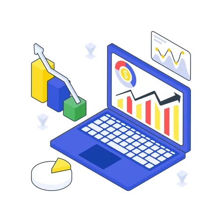 Crecimiento empresarial con una computadora portátil  Ilustración