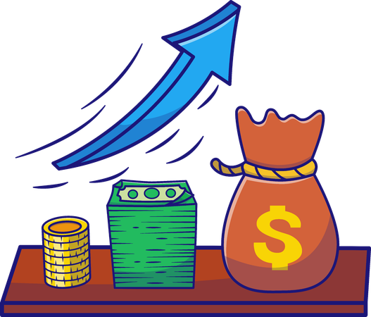 Crecimiento financiero con dinero y monedas  Ilustración