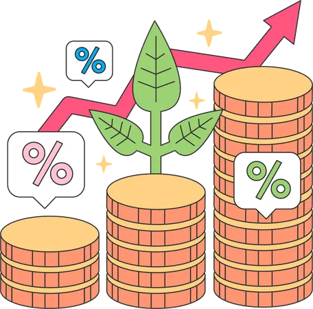 Crecimiento financiero con planta.  Ilustración