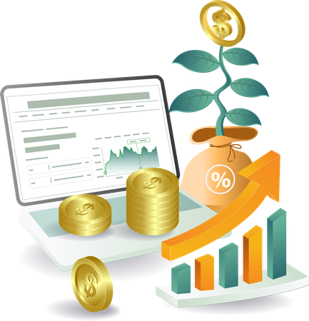 Crecimiento financiero con planta de dólares  Ilustración