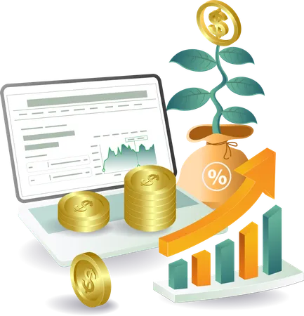 Crecimiento financiero con planta de dólares  Ilustración