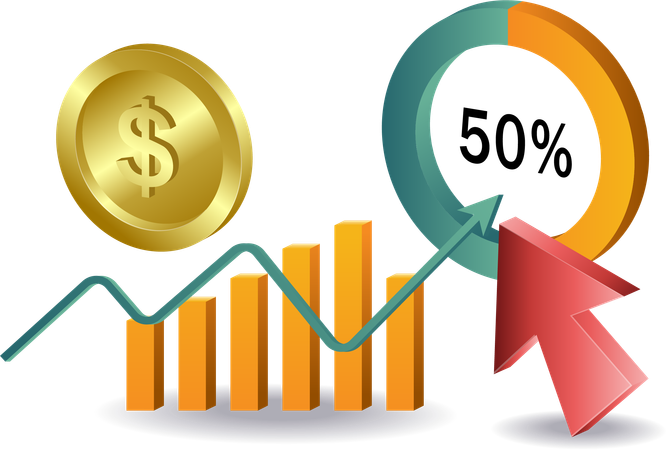 Crecimiento financiero con porcentaje  Ilustración