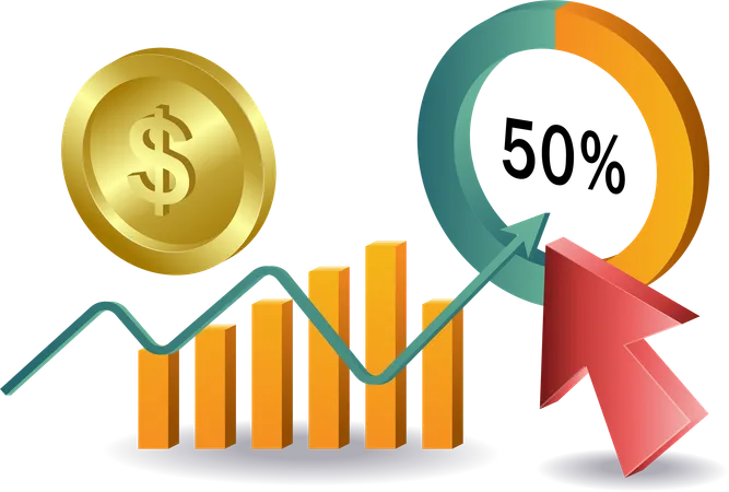 Crecimiento financiero con porcentaje  Ilustración