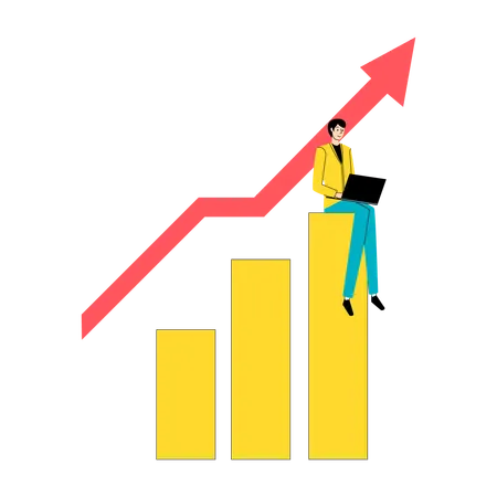 Crecimiento financiero mostrado mediante un gráfico de flecha ascendente  Ilustración