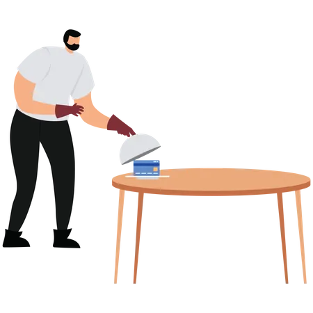 Credit card in a food cloche  Illustration