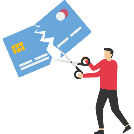 Credit card scissors that incur future debts,  Illustration