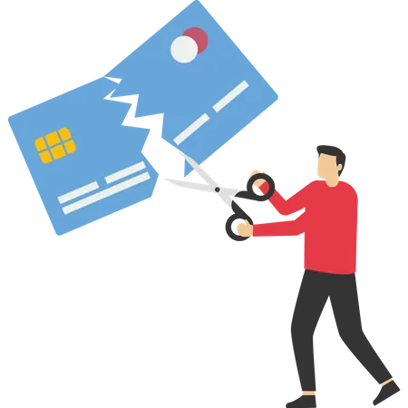 Credit Card Scissors That Incur Future Debts Mistake Causing Business Lost Accumulated Debt Free From Debt Vector Illustration Design Concept In Flat Style イラスト