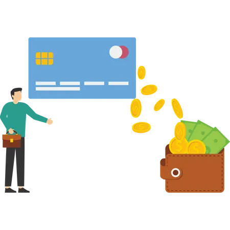 Credit Card Sucks Money Out Of Wallet Vector Illustration In Flat Style Illustration