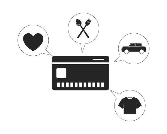 Credit card with spending categories  Illustration