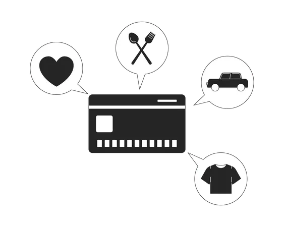 Credit card with spending categories  Illustration