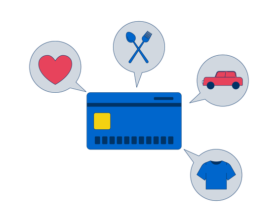Credit card with spending categories  Illustration